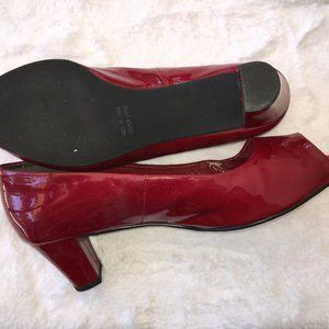 Red Patent PU Leather Open-Toe Pumps in Size 12W